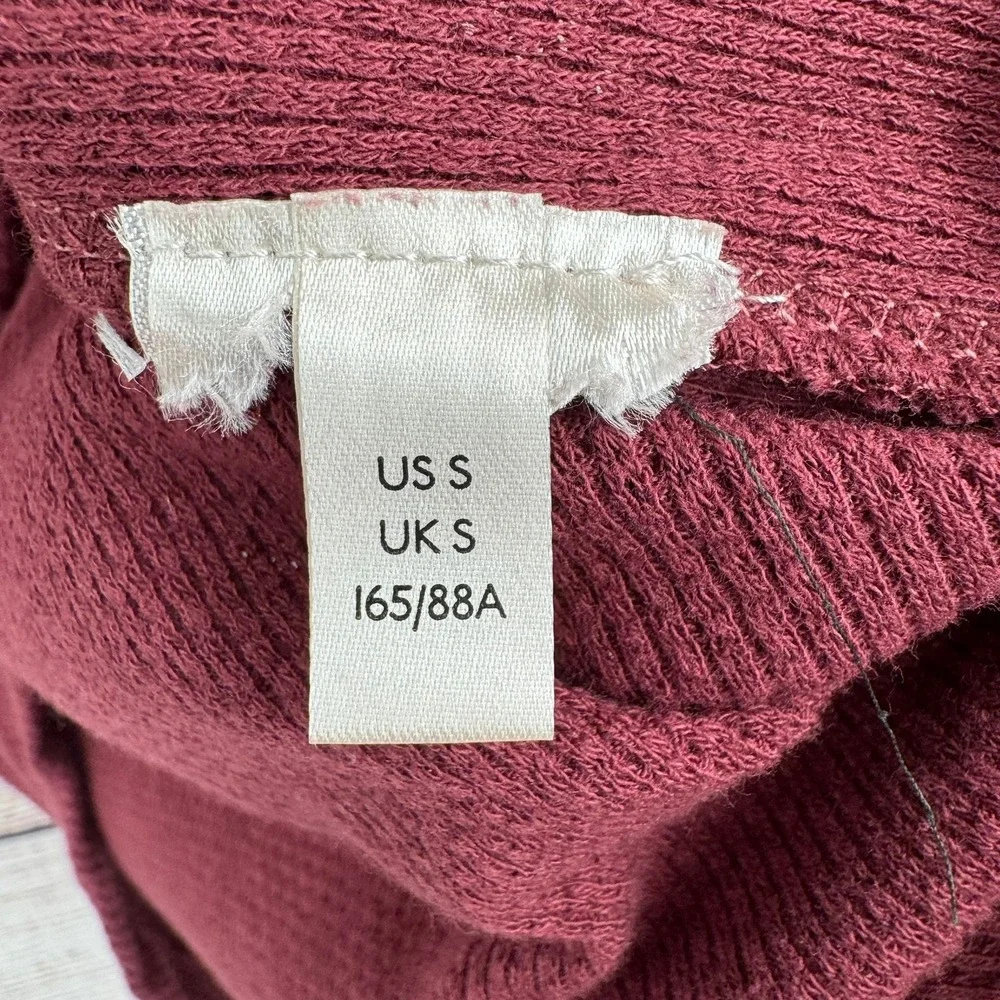 Free People Thermal Top Women S Burgundy Mixed Media Crochet Cuff Waffle Knit